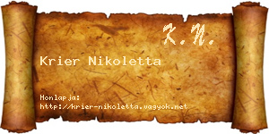 Krier Nikoletta névjegykártya